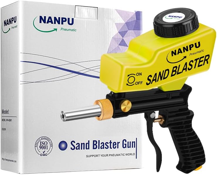 NANPU مجموعة مسدس الرمل الهوائي للاستخدام الخفيف مع تغذية جاذبية، فوهة معدنية، جسم بلاستيكي، لتحضير سطح المشاريع الصغيرة، إزالة الطلاء والصدأ، النقش على المعدن/الخشب/الزجاج، يتطلب ضاغط هواء - Image 5